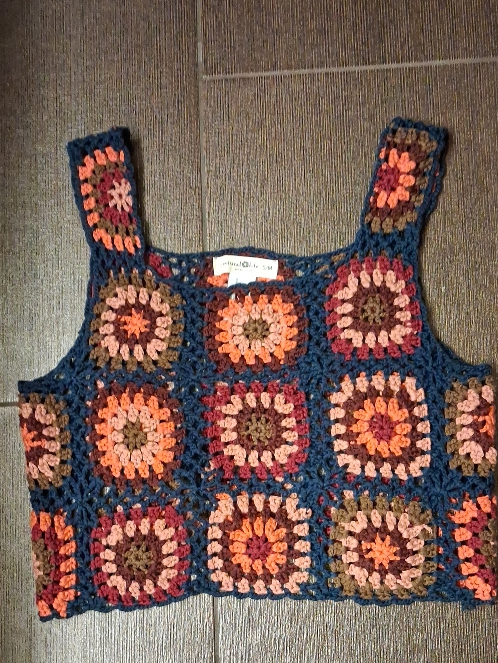 NATURAL LIFE Crochet Square Crop Top - Navy, Orange, Pink, Brown